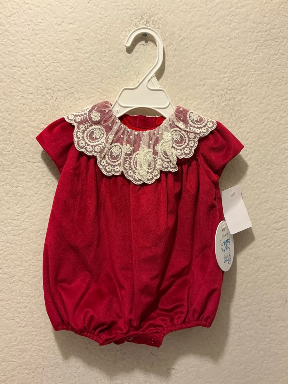 NWT Luli & Me Girls  Red  Deluxe Velvet Bubble With Lace - Picture 3 of 5